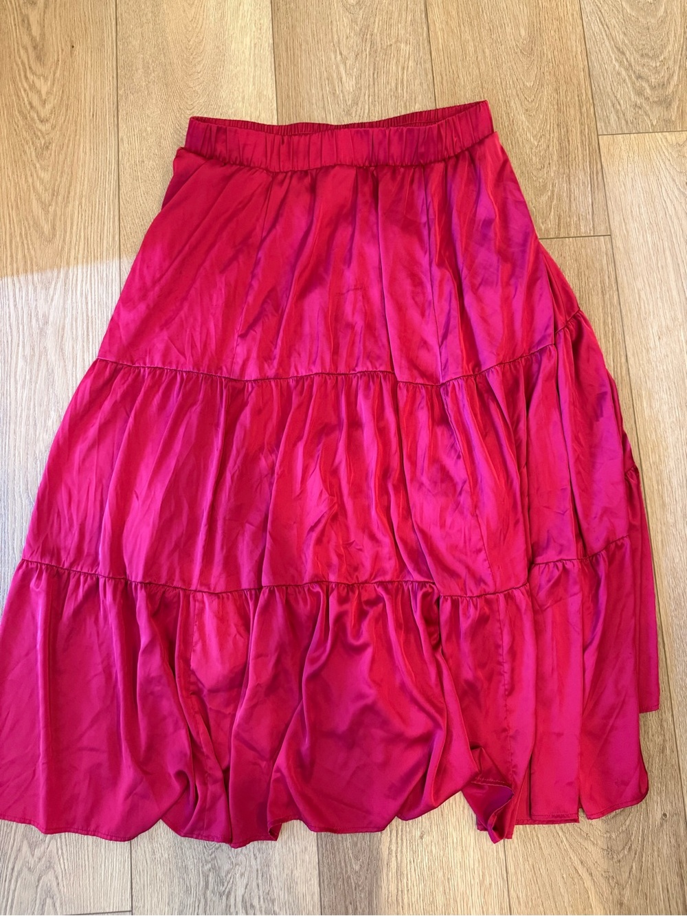 Torrid Size 1 (1X) Pink Satin Tiered Maxi Skirt Elastic Waist Romantic Boho